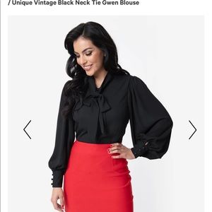 Unique Vintage Black Neck Tie Blouse